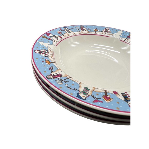 Vintage Meiwa Art Set of 4 Soup Bowls Snowmen Serenade ll Christmas Theme 1997 - Picture 2 of 3